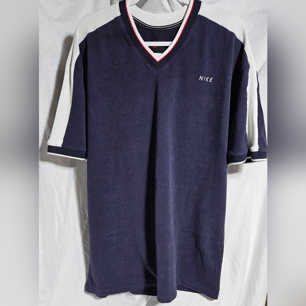 NikeThick Cotton V-neck Shirt Embroidered Logo, Colorblock, Rare (Rrs)